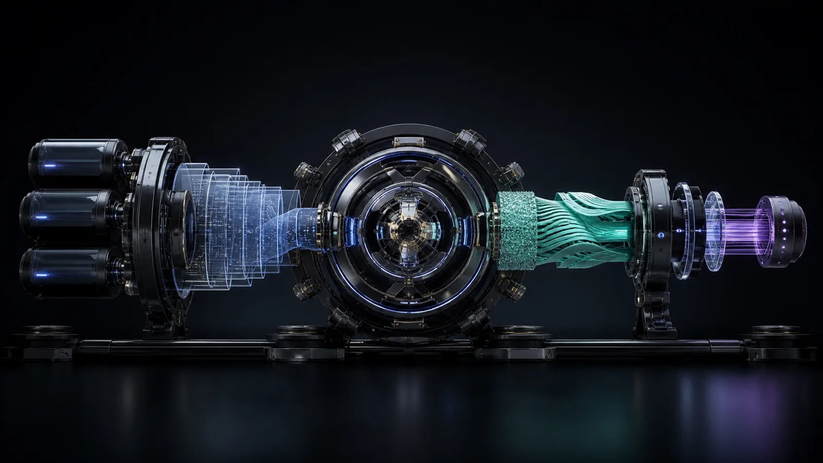Cinematic gosigapp pipeline sculpture transforming archive data into a secure API submission
