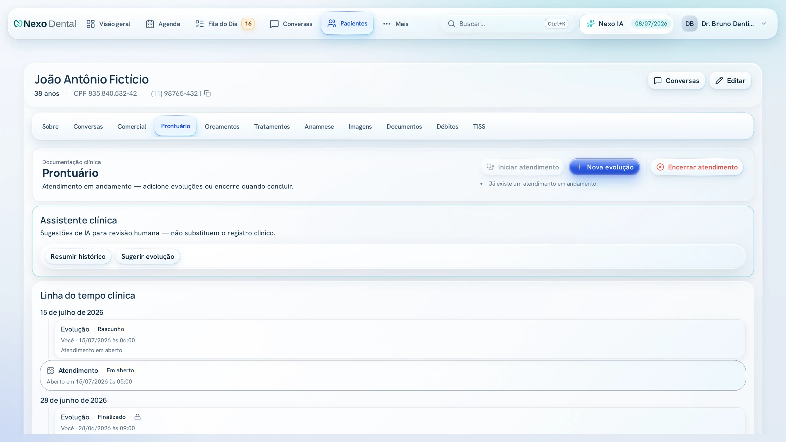 A chronological clinical timeline of seed encounters with attribution in the patient clinical workspace.